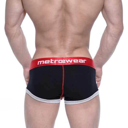 Black men’s briefs metroMalewear trio boxer black 3013-41 with red waistband metroMalewear logo and gray leg trim