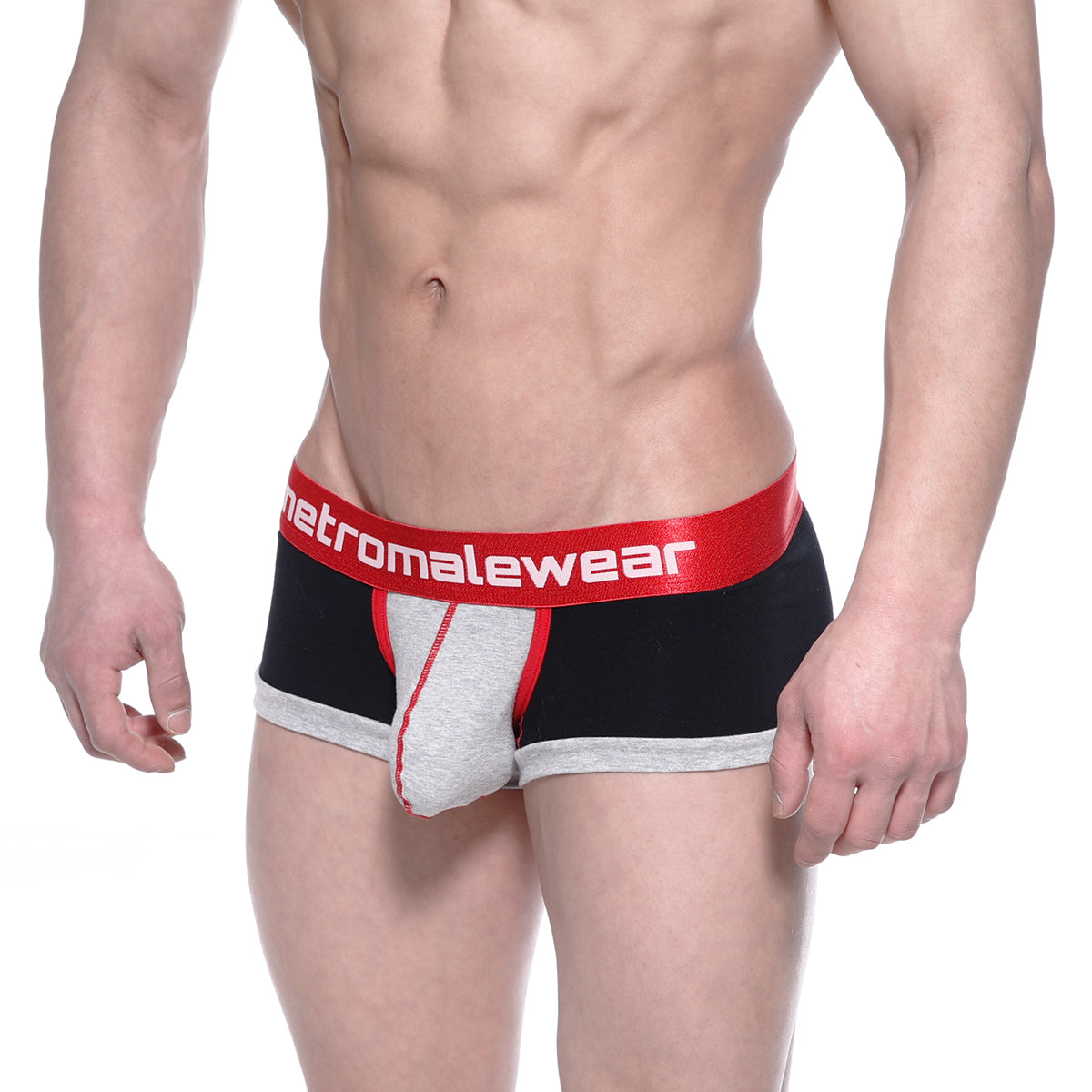 MetroMaleWear trio boxer black 3013-41 briefs in black gray and red with bold red waistband and white logo
