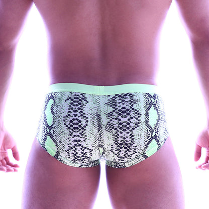 MetroMaleWear cotton pouch boxer in neon green and black snake print with matching waistband for men