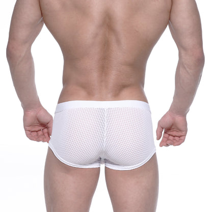 MetroMaleWear bulge boxer white mesh briefs with a solid white waistband showcasing breathable fabric design