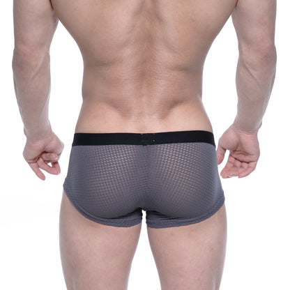 Gray mesh briefs with black elastic waistband metroMalewear bulge boxer 3013-72 showing front side