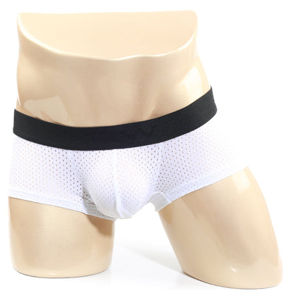 Metro malewear max mesh boxer white 3013-74 white mesh briefs with black elastic waistband front view