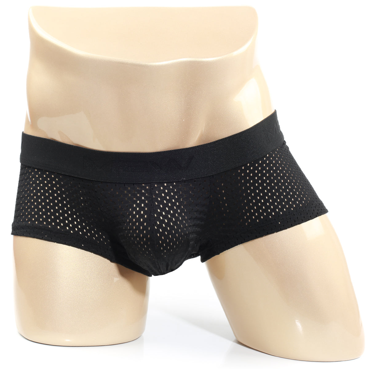 Black mesh briefs with solid elastic waistband metroMalewear max mesh boxer black 3013-75 front view