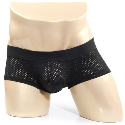 Black mesh briefs with solid elastic waistband metroMalewear max mesh boxer black 3013-75 front view