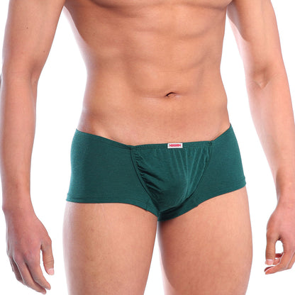 MetroMaleWear Bosillo short boxer in pine green with form-fitting textured fabric and red brand tag at waistband