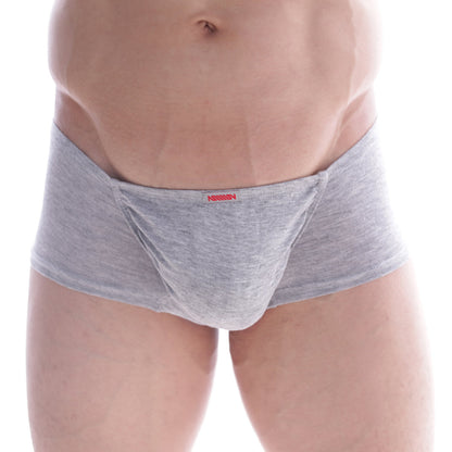 Gray heathered cotton MetroMaleWear Bosillo short boxer briefs with a red brand tag at the waistband