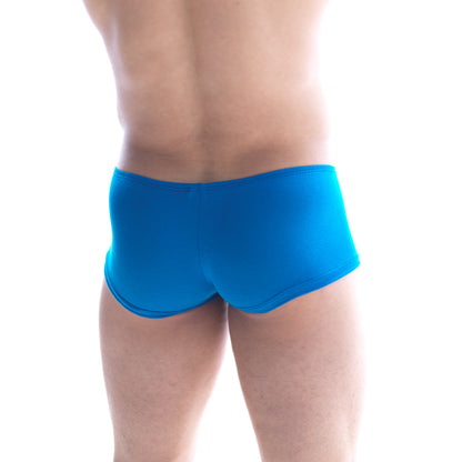 MetroMaleWear Bosillo short boxer royal blue swim trunks with bright blue color smooth stretchy fabric