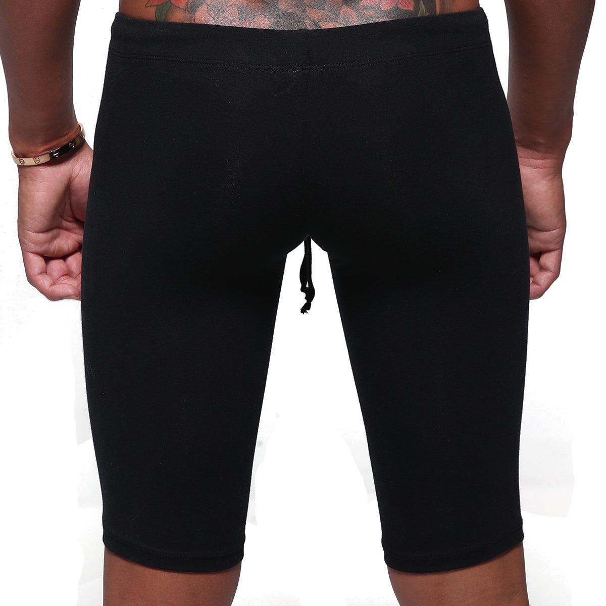 Black cotton athletic shorts with drawstring waistband for biking by MetroMaleWear model 3020-20