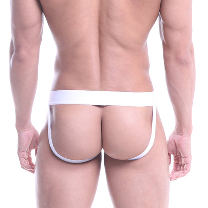 White minimalist athletic briefs with sleek form-fitting design from metromalewear navy jock strap collection 3021-29