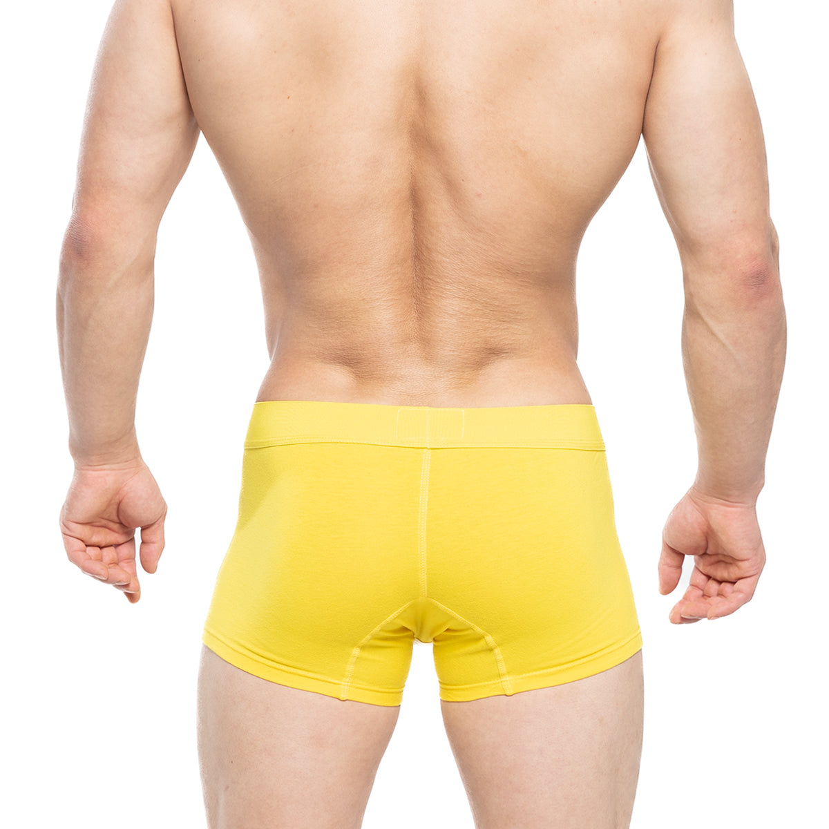 Bright yellow metro malewear tesoro short boxer 7 inch briefs with smooth form fitting fabric and solid color design