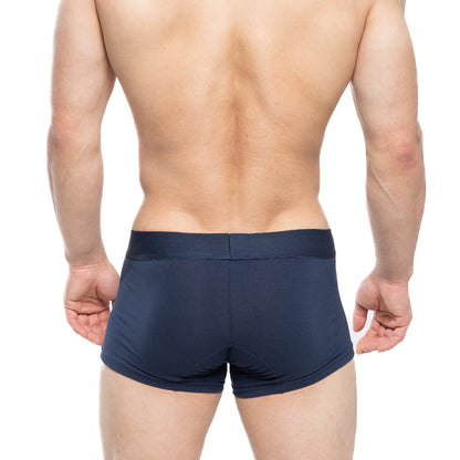 Navy blue MetroMaleWear Profundo short boxer briefs with smooth, form-fitting fabric and minimalist design