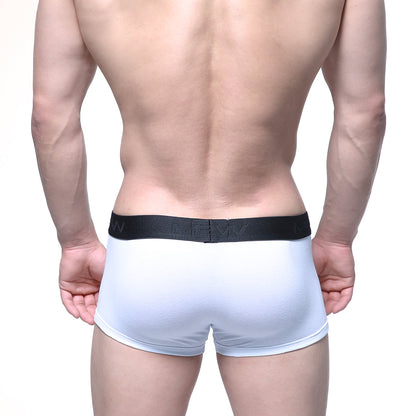 White metroamalewear uphole short boxer briefs with black elastic waistband and raised nexy branding