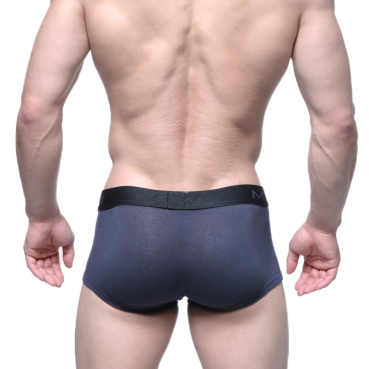 Dark gray men’s briefs with black elastic waistband and MetroMaleWear logo in charcoal metroshort boxer style