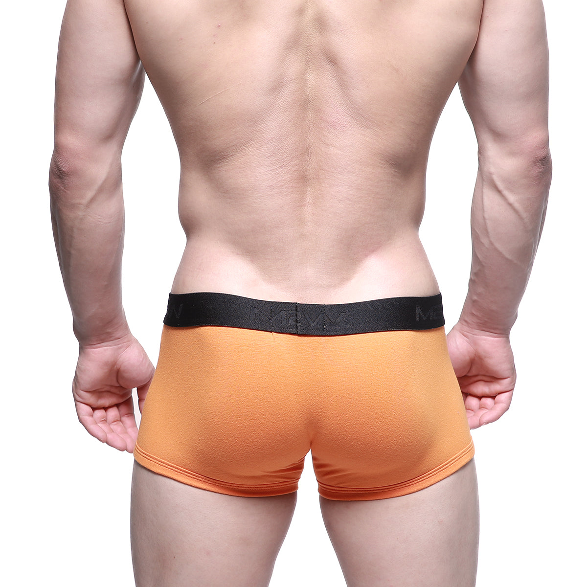 Orange mens briefs with black elastic waistband featuring men branding metro male wear uphole short boxer 3030-14