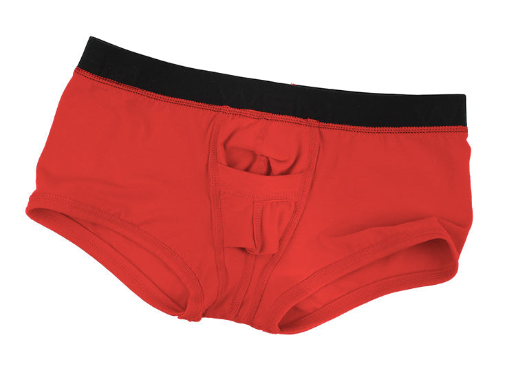 Red briefs metro male wear uphole short boxer 3030-12 with black elastic waistband and central pouch design