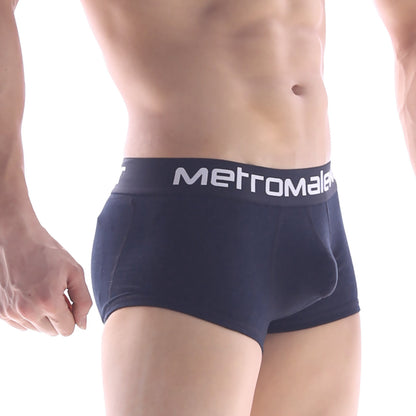 Navy blue metromale briefs with padded design and white logo band from metro male wear premium boxer 3032-20