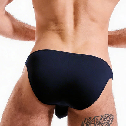 MetroMaleWear perfect scene cotton bikini swim trunks in dark blue with sleek form fitting smooth fabric finish