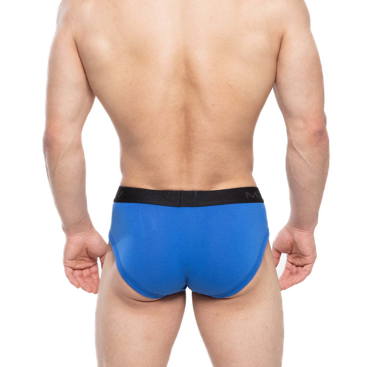 Blue mens briefs with a black elastic waistband metro male wear avalon brief royal blue 3036-18