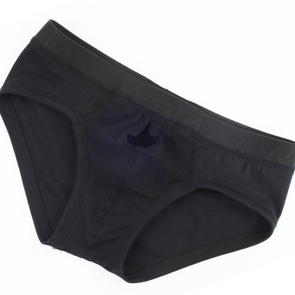 Black cotton briefs with a subtle front cutout design metro male wear avalon brief black 3036-20