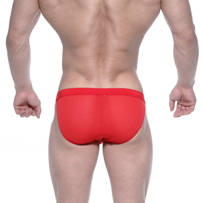 Metro male wear grabit bikini red mesh briefs feature a solid red waistband and breathable mesh material