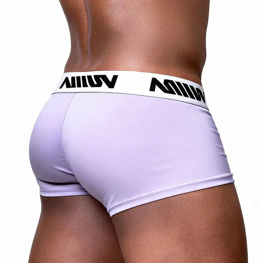 Lavender men's trunk underwear with a white branded waistband shown from the back by MetroMaleWear M2W
