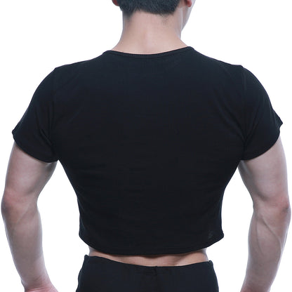 MetroMaleWear fit t-shirt black cropped short sleeve with ribbed neckline and hem in soft comfortable fabric