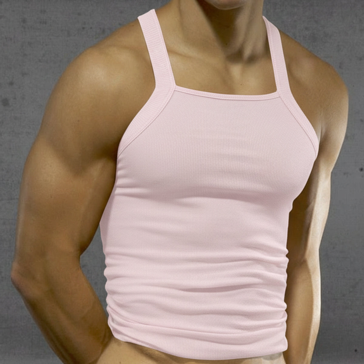 MetroMaleWear primo pink tank top 3125-02 is a ribbed cotton sleeveless shirt with a square neckline and thin straps