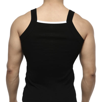 MetroMaleWear hummer tank top black with white trim neckline sleeveless cotton blend for casual wear
