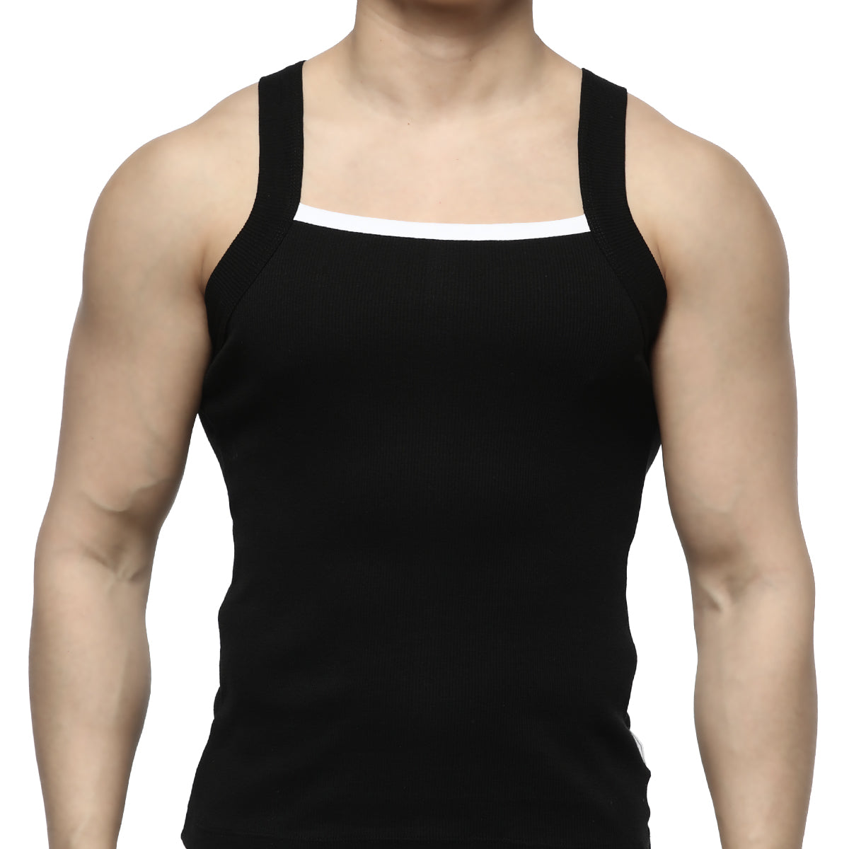 MetroMaleWear hummer tank top black with white trim along neckline and armholes in a comfortable fabric