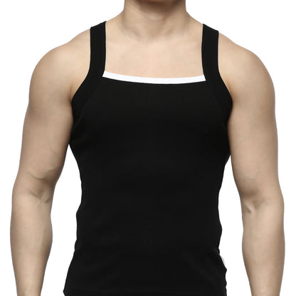 MetroMaleWear hummer tank top black with white trim along neckline and armholes in a comfortable fabric