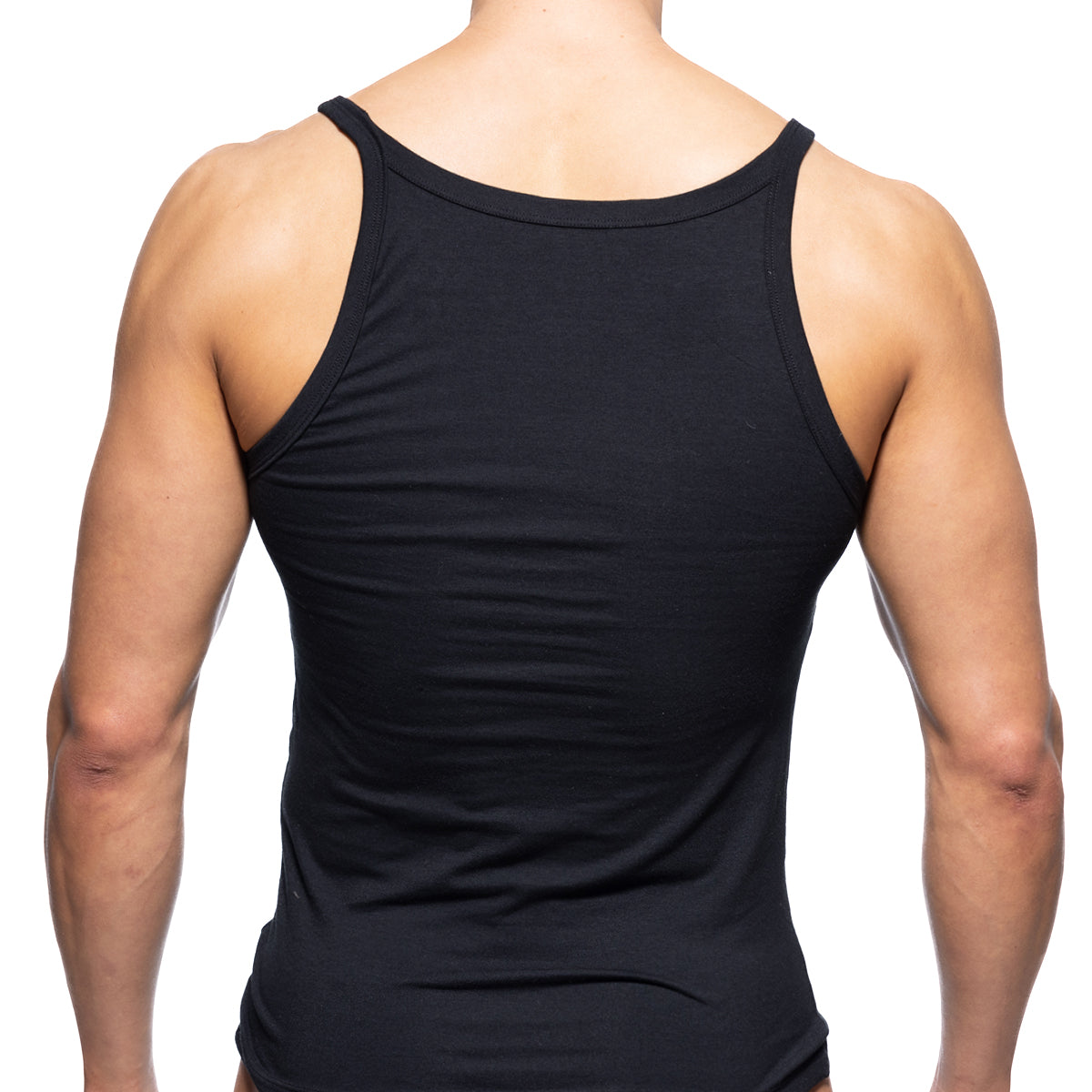 MetroMaleWear modern black sleeveless tank top with rounded neckline and fitted design for casual wear