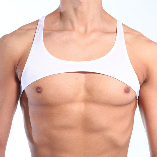 MetroMaleWear top y white 3129-00 white form-fitting tank top with wide shoulder straps and scoop neckline