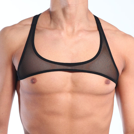 Black mesh sports bra with reinforced black trim from metromalewear top y black mesh 3129-71