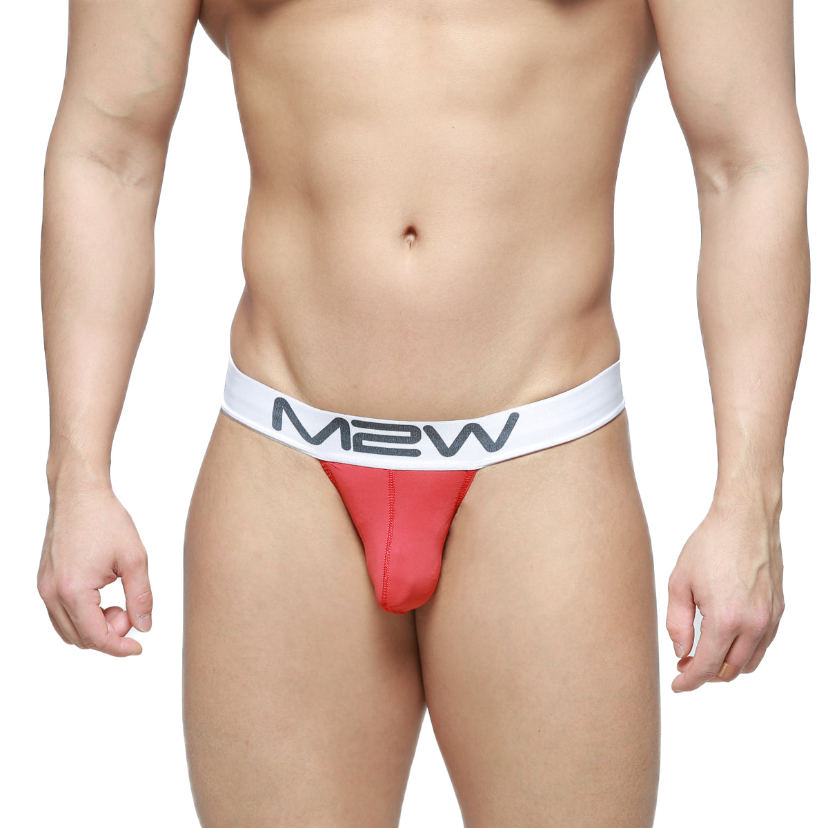 MetroMaleWear m2w pocket thong red with white waistband featuring black lettering in a men’s underwear style