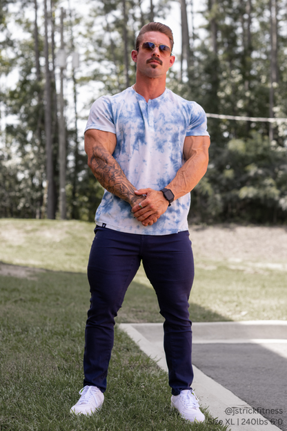 Jed North Men's Waffle Henley T-Shirt - Blue Tie Dye