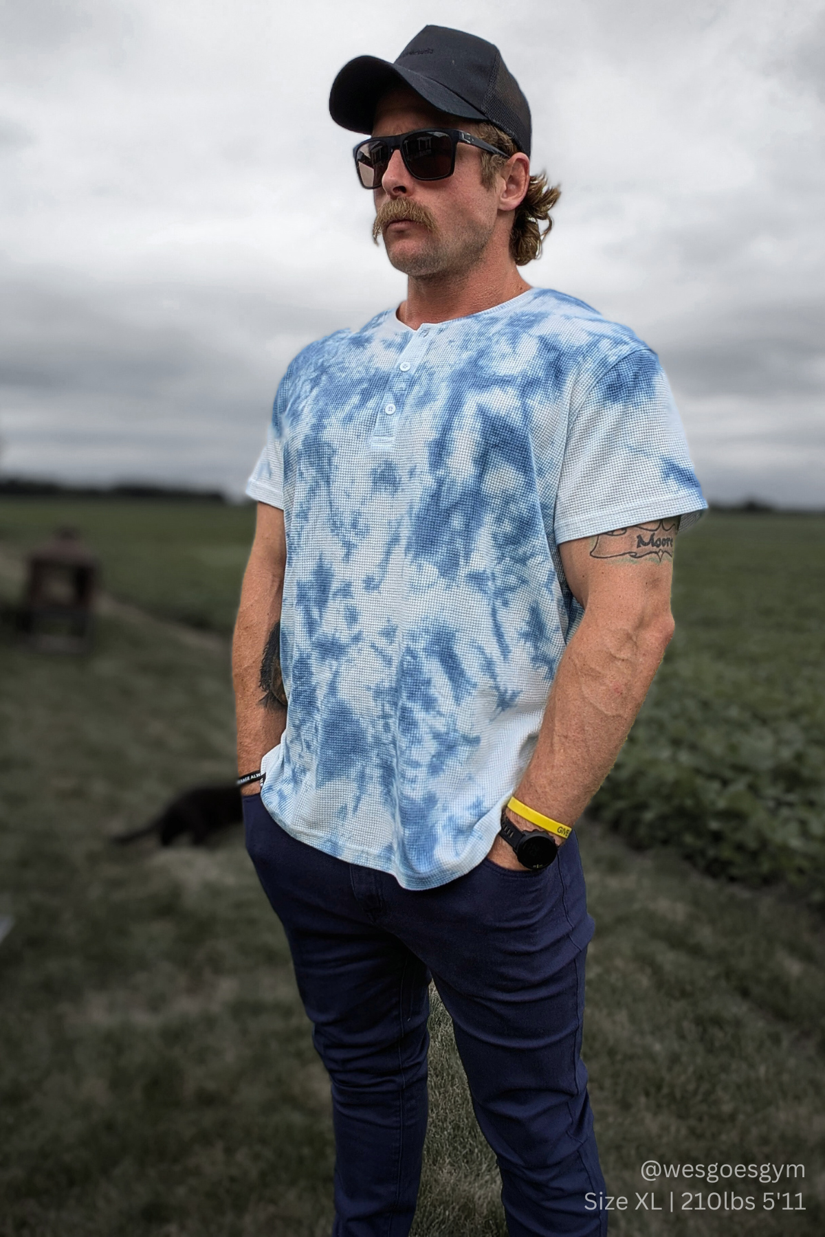 Jed North Men's Waffle Henley T-Shirt - Blue Tie Dye