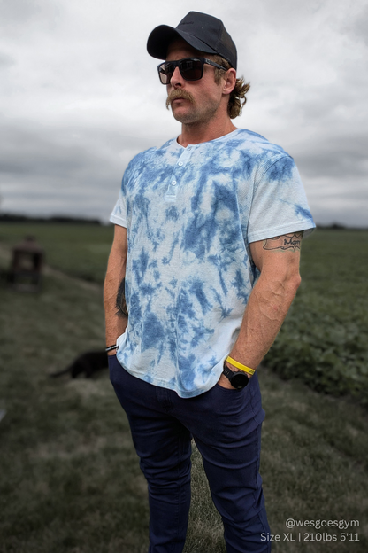 Jed North Men's Waffle Henley T-Shirt - Blue Tie Dye