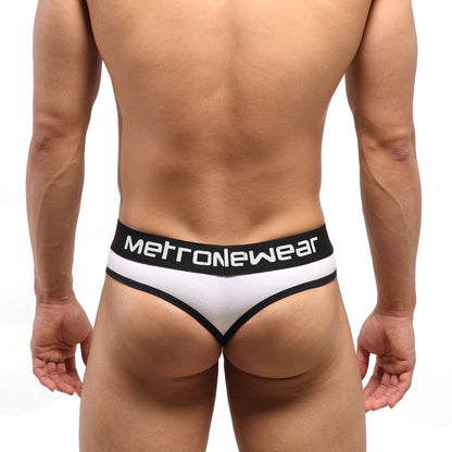 White and black thong with metrowear branded waistband designed for men MetroMaleWear hat thong 3302-00