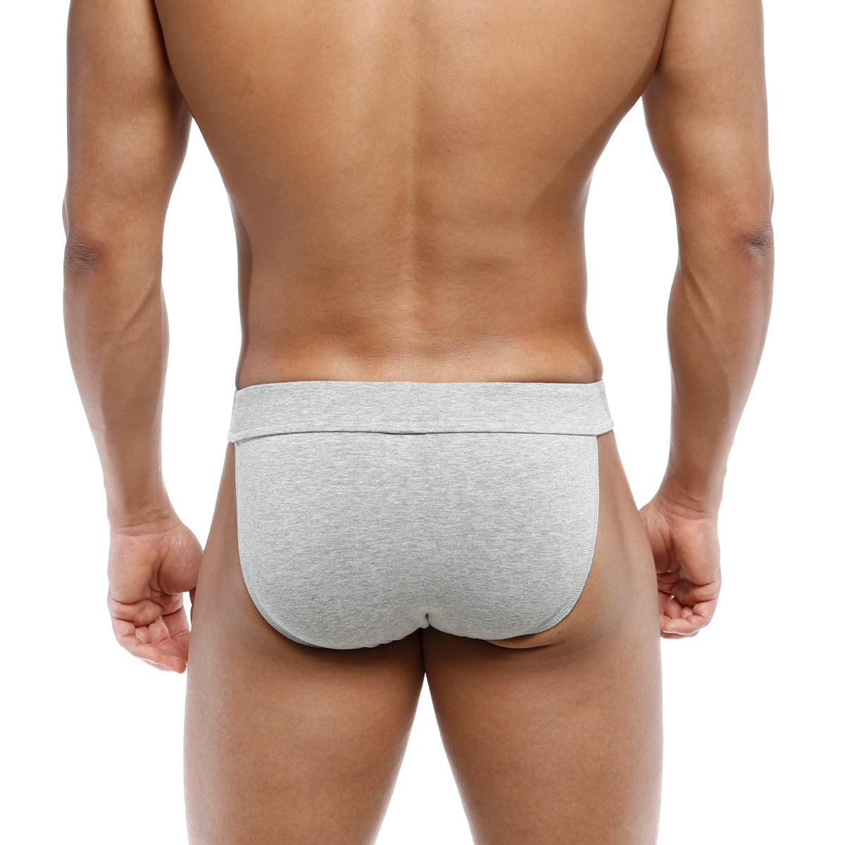 Gray heathered cotton briefs with a wide elastic waistband from metromalewear deseo bikini jasper gray 3304-10