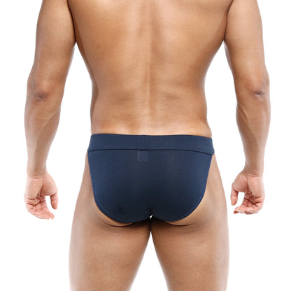 Navymaleweardeseo bikini dark blue briefs with smooth form-fitting fabric and subtle elastic waistband