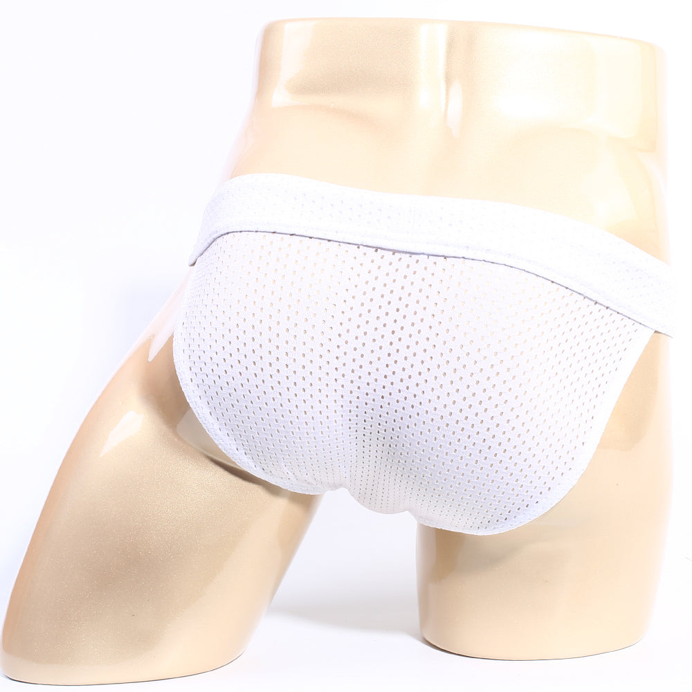 White mesh briefs with a solid white waistband by MetroMaleWear tull bikini 3304-32 providing breathable comfort