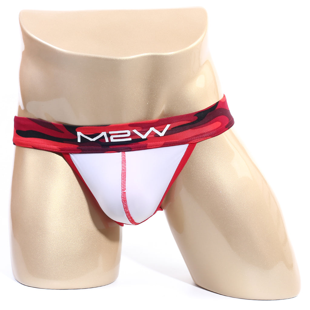 MetroMalewear maxim bikini briefs in red and black camouflage with white front panel by m2w brand