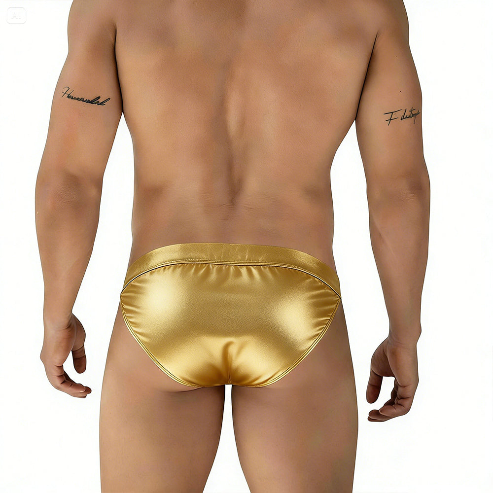Shiny gold metallic briefs metro male wear deseo bikini metalic gold 3304-m21 showcasing sleek metallic fabric