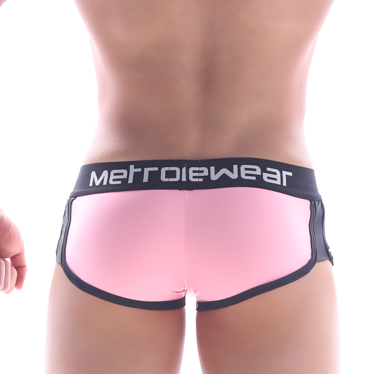 Pink metrowear active boxer briefs with black elastic waistband and trim designed for comfort and support