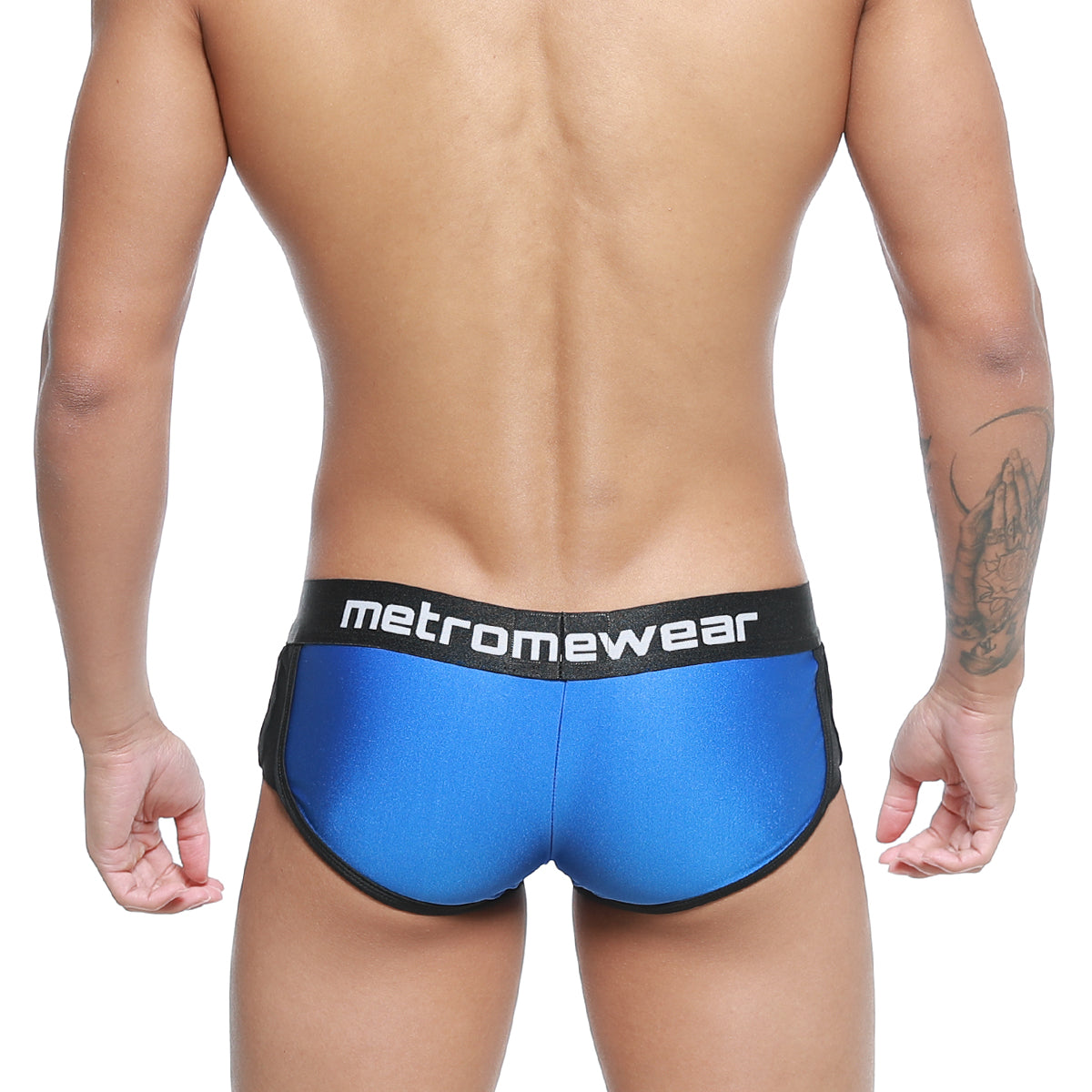 MetroMaleWear active boxer briefs in royal blue metallic with black trim and metromewear logo waistband
