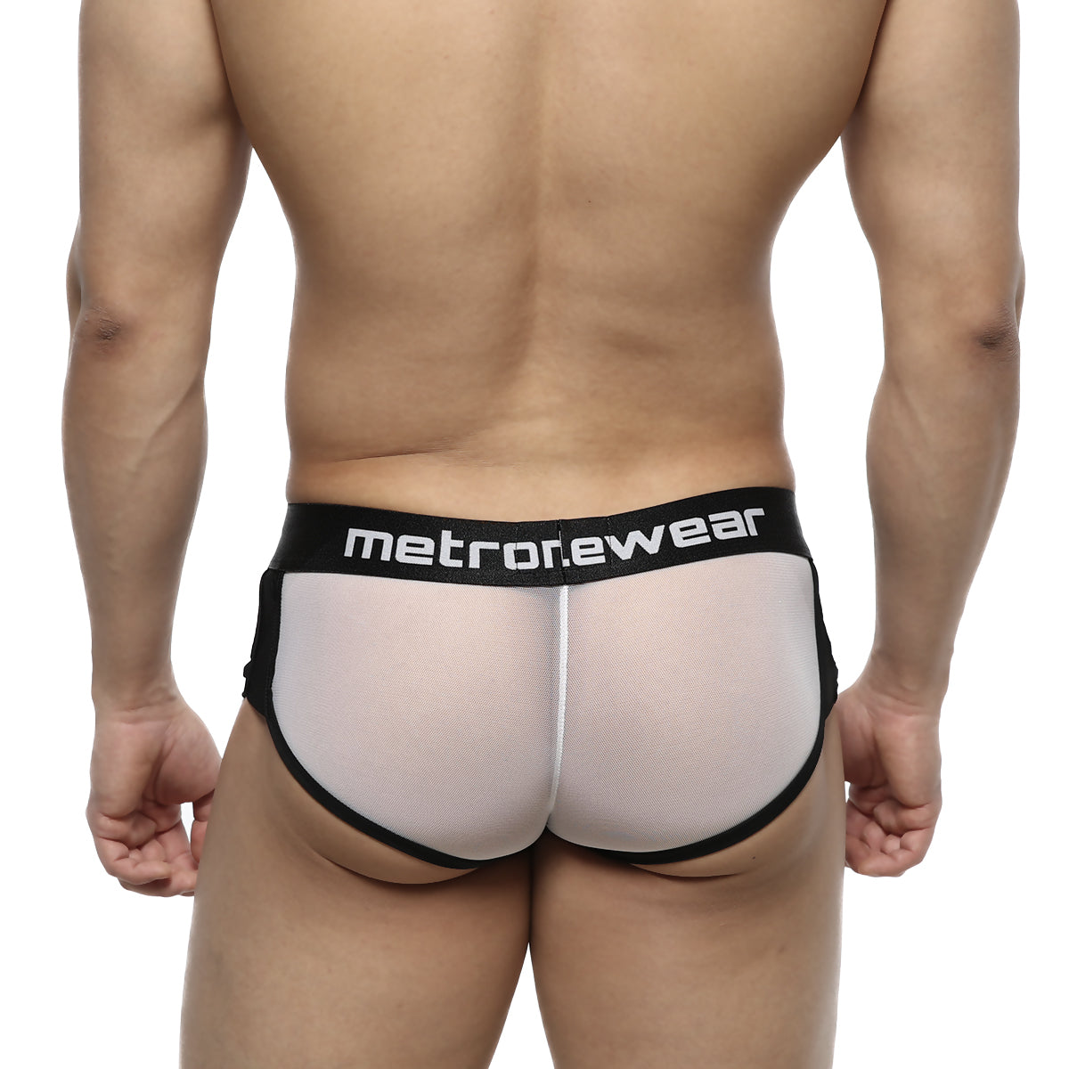 Black and white mesh briefs metrorewear branded waistband metro malewear active boxer white mesh 3327-71