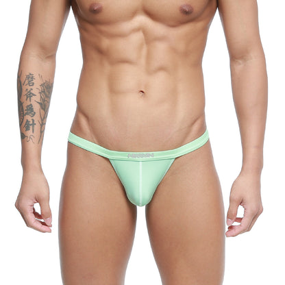 Mint green nylon thong with subtle MetroMaleWear logo on waistband for men in Plano Bikini style 3334-07