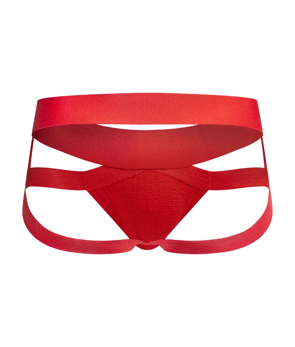 Men’s x jockstrap red athletic briefs with textured front panel and wide supportive straps for active wear