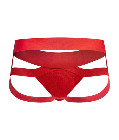 Men’s x jockstrap red athletic briefs with textured front panel and wide supportive straps for active wear