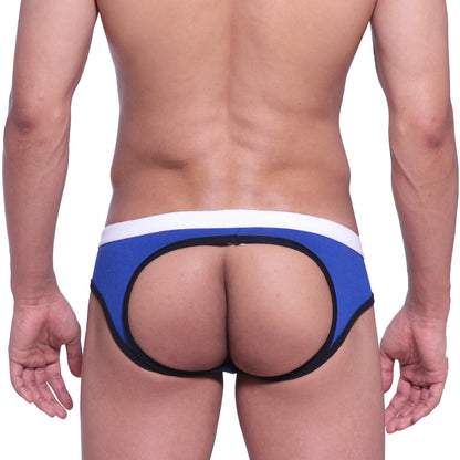 MetroMaleWear Bare lowrise jock strap in blue and white thong style with black trim for comfortable support